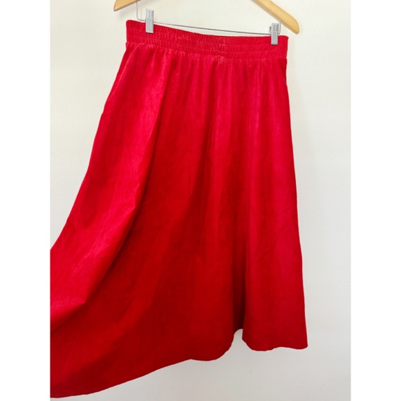 Vintage Pia Rucci Suede Leather Midi Skirt Red L - Picture 6 of 6